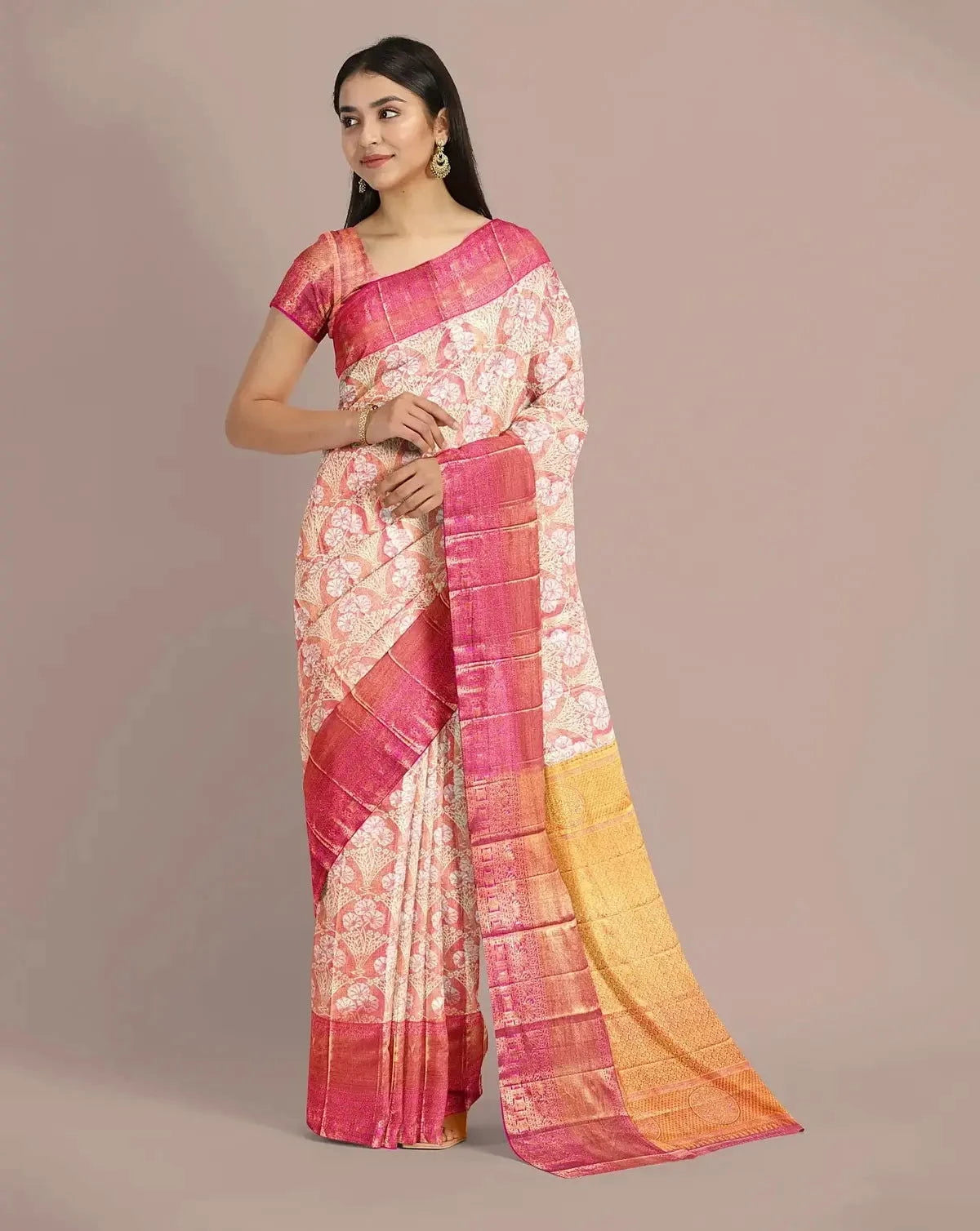 Rose Pink Tissue Kanjivaram Saree - Pallodstore