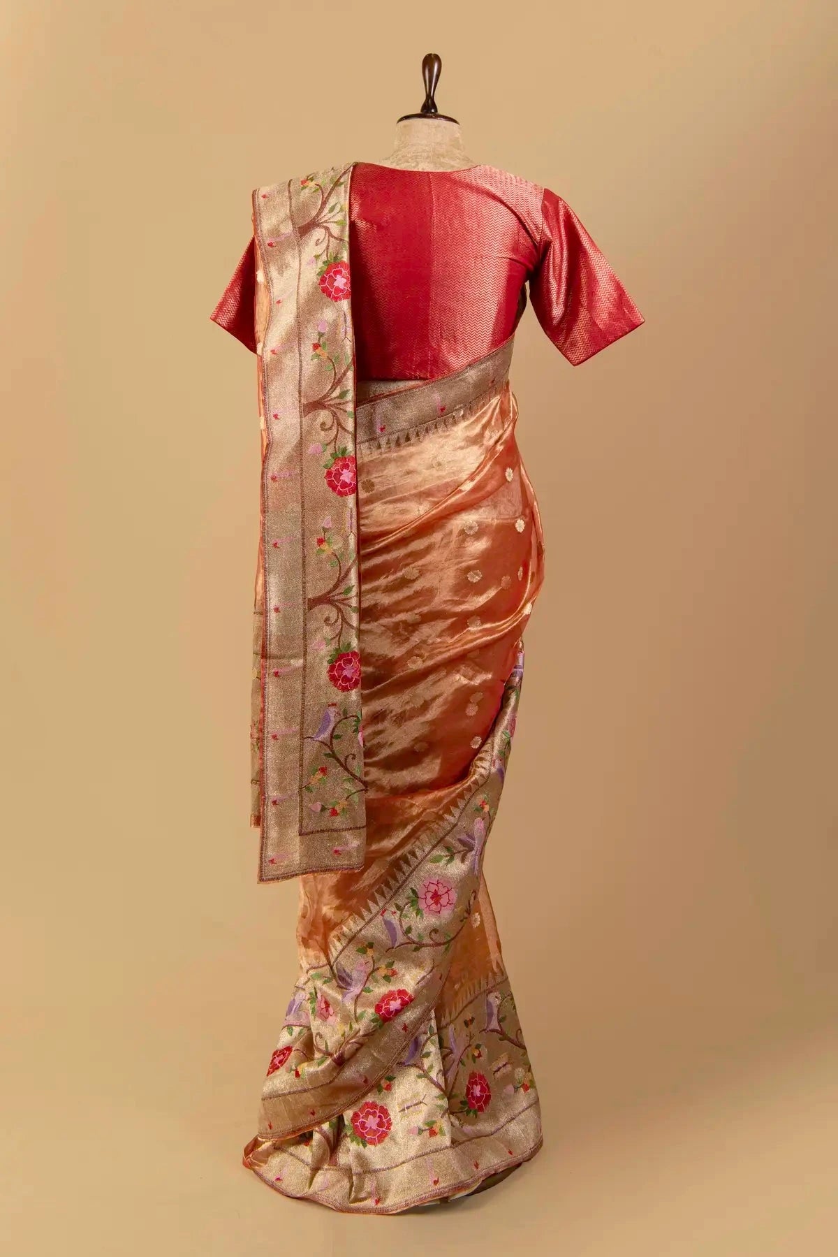 Rust Orange Tissue Saree - Pallodstore