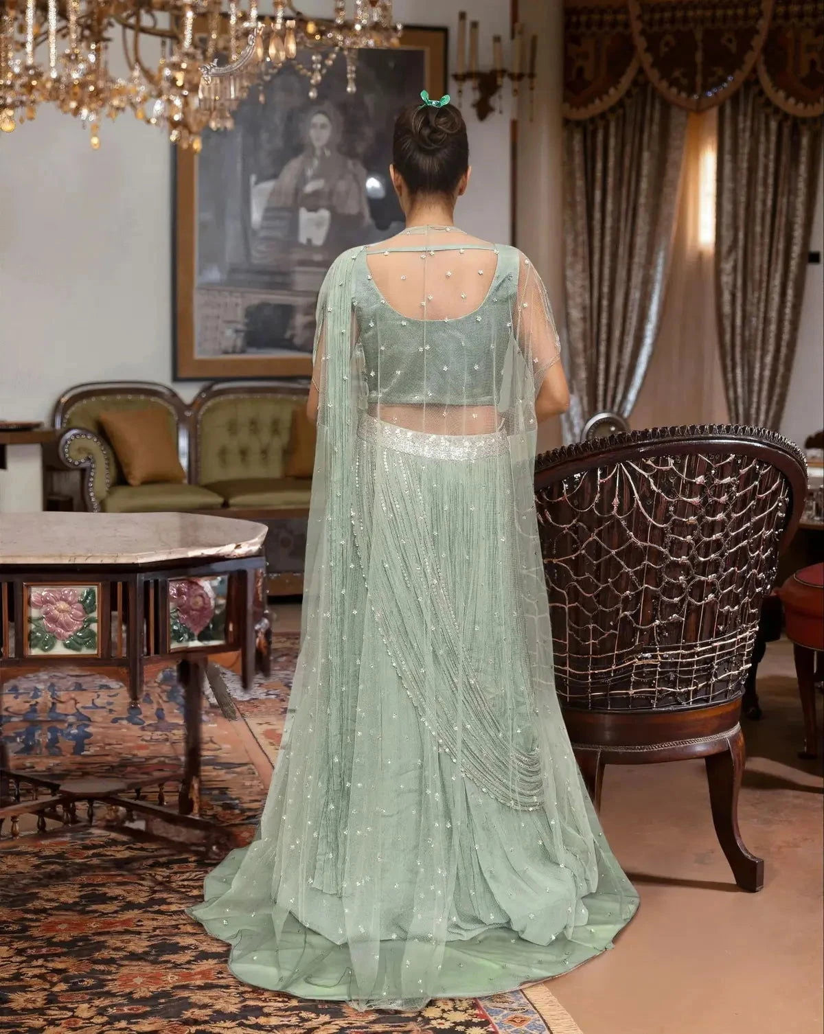 Sage Green Jacket Style Lehenga - Pallodstore