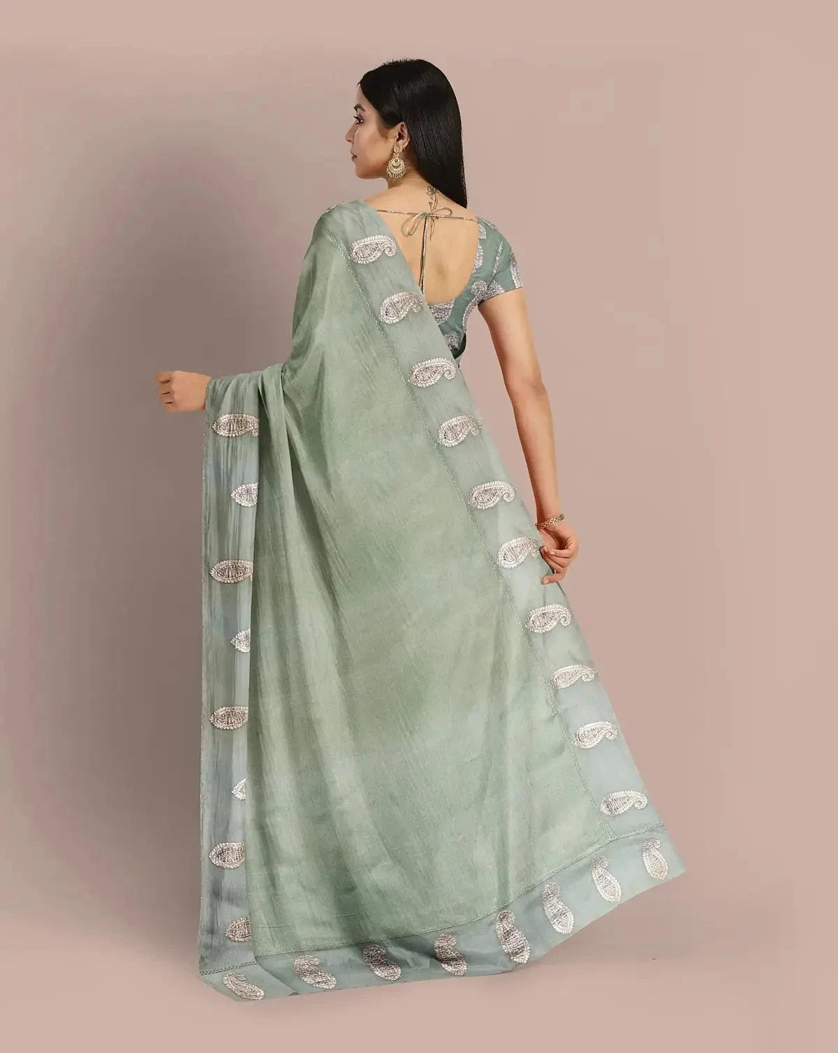 Sage Green Tussar Saree - Pallodstore