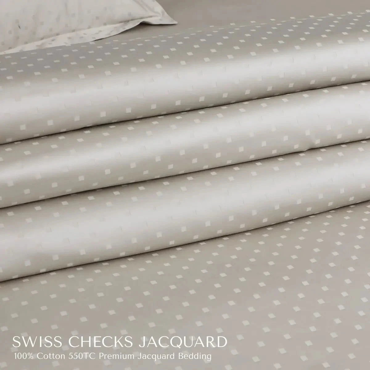 Swiss Checks Jacquard Olive Beige King Size Bedsheet Set - Pallodstore