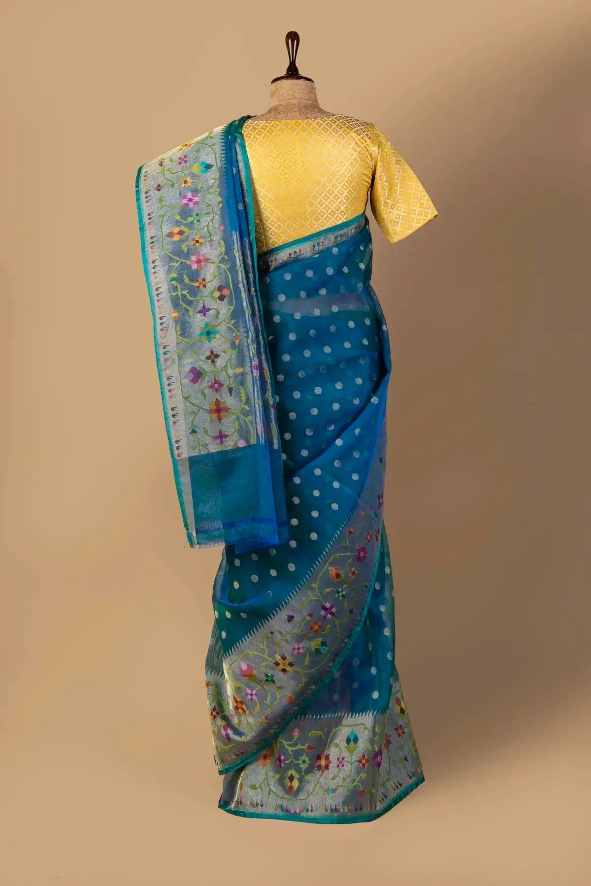 Turquoise Blue Kora Organza Saree - Pallodstore