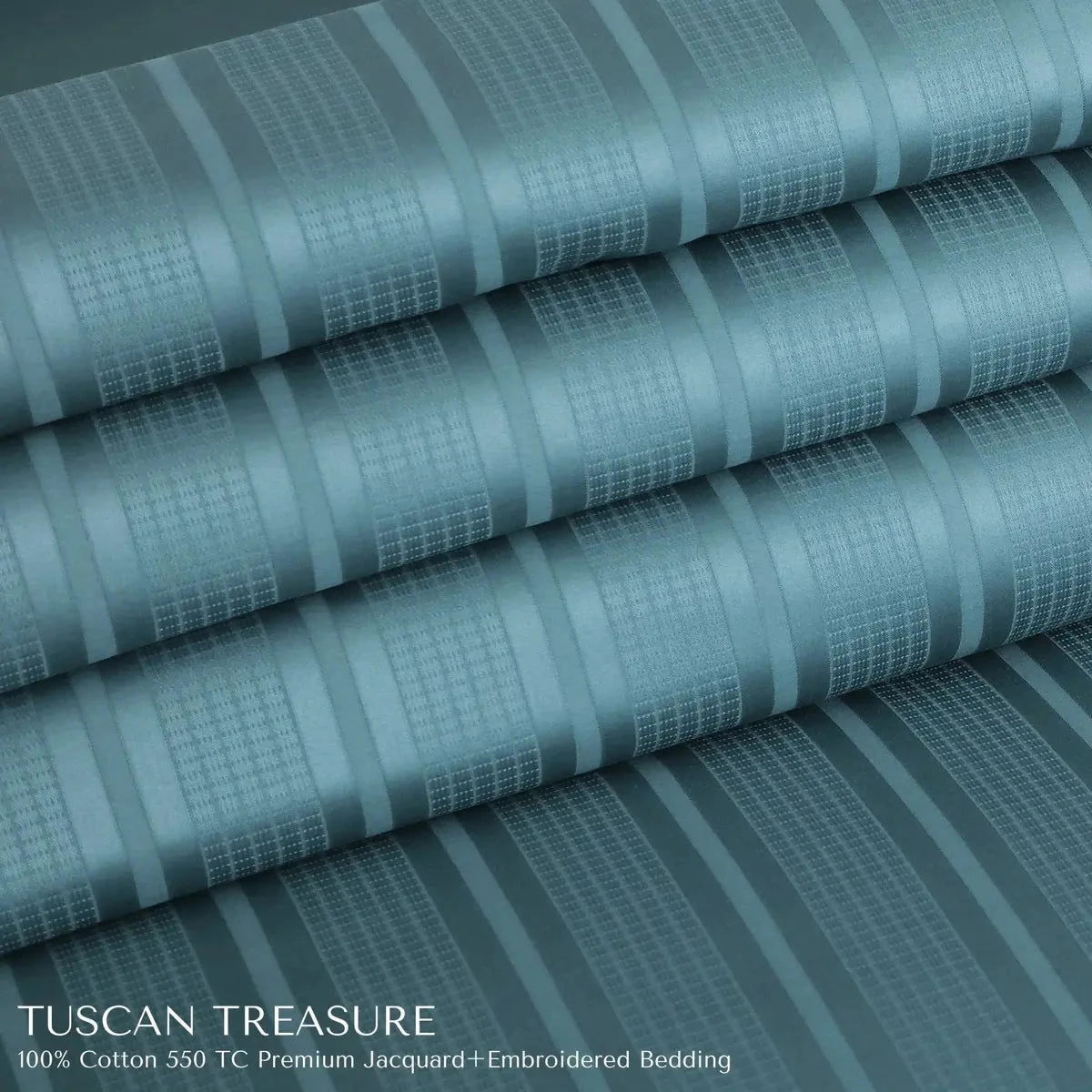 Tuscan Treasure Striped Embroidered Teal Green King Size Jacquard Bedsheet Set - Pallodstore