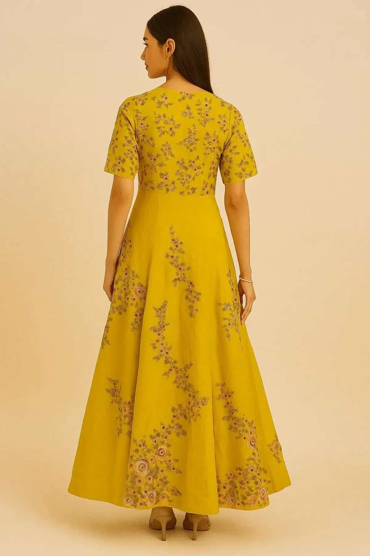 Yellow A Line Anarkali With Dupatta - Pallodstore