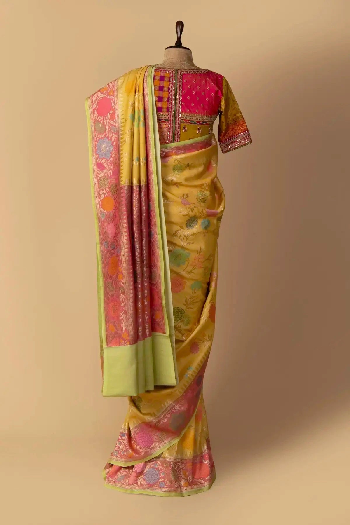 Yellow And Multicolor Tussar Georgette Saree - Pallodstore