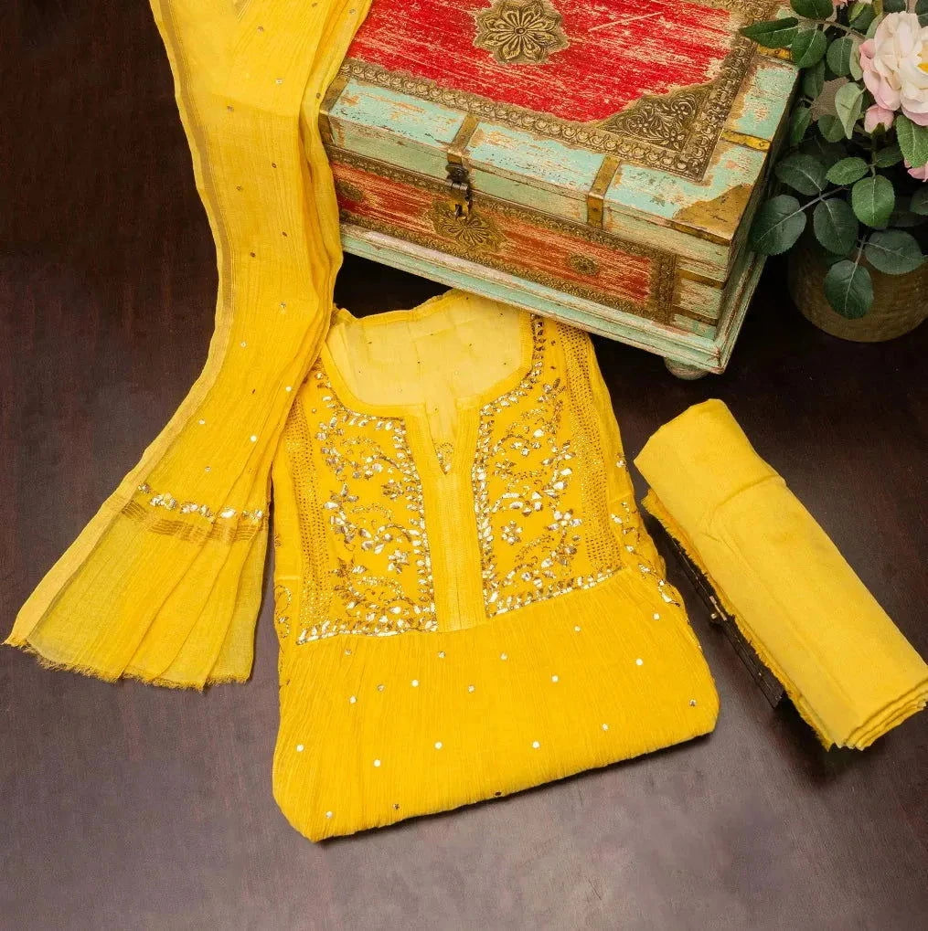 Yellow Mulmul Kurta Set - Pallodstore