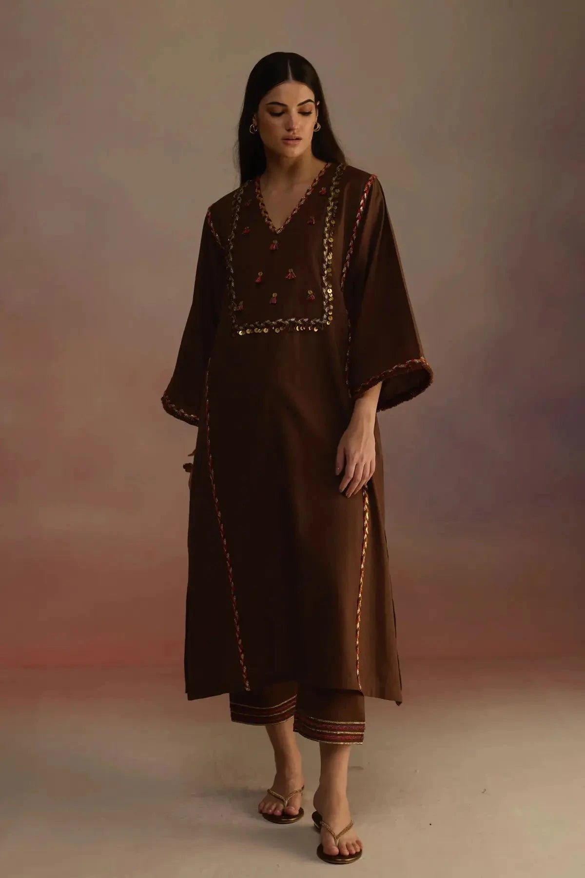 Amber Brown Kurta Set - Pallodstore