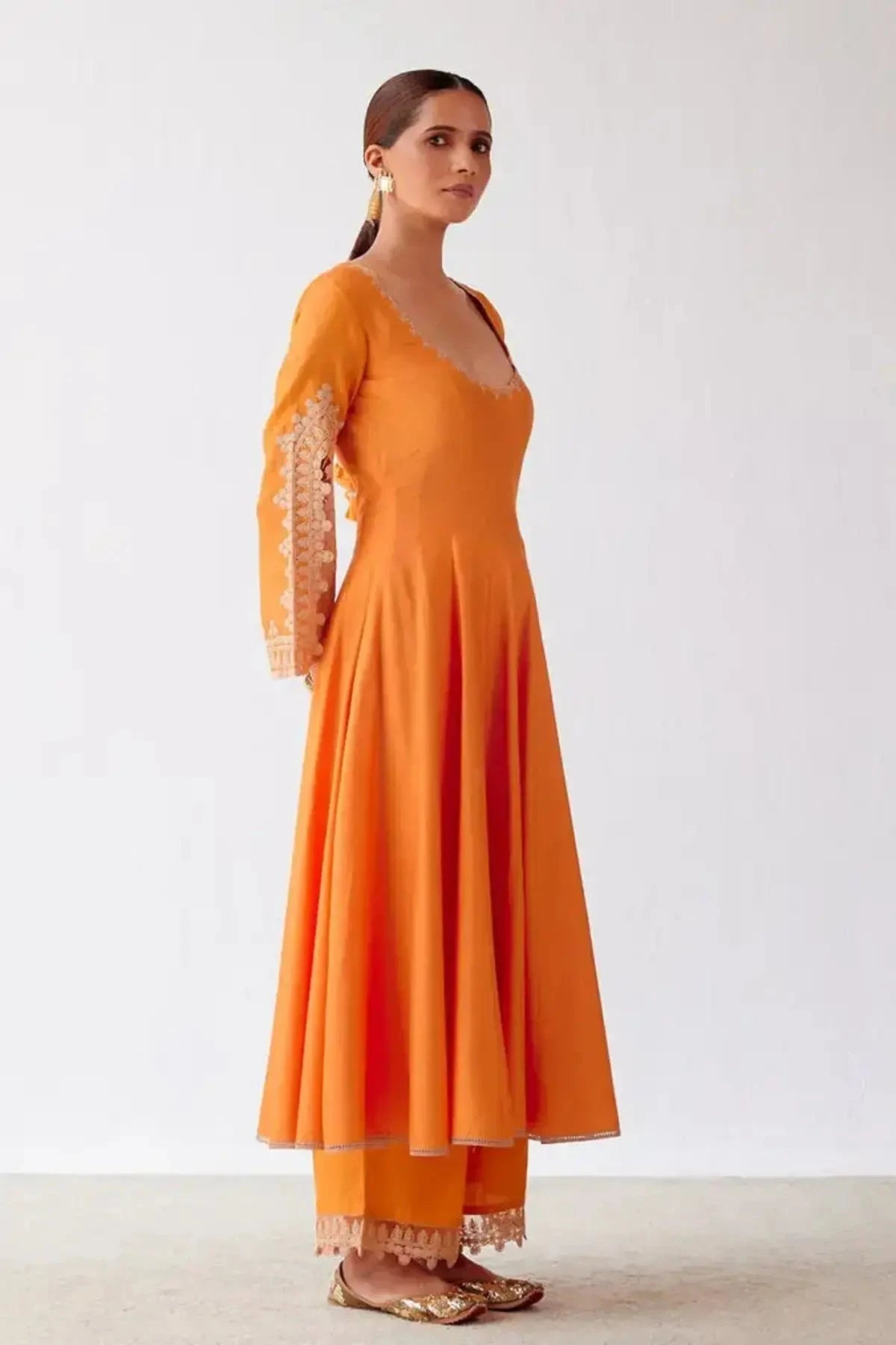 Ananya Pandey In Orange Dori Embroidered Anarakali Set - Pallodstore