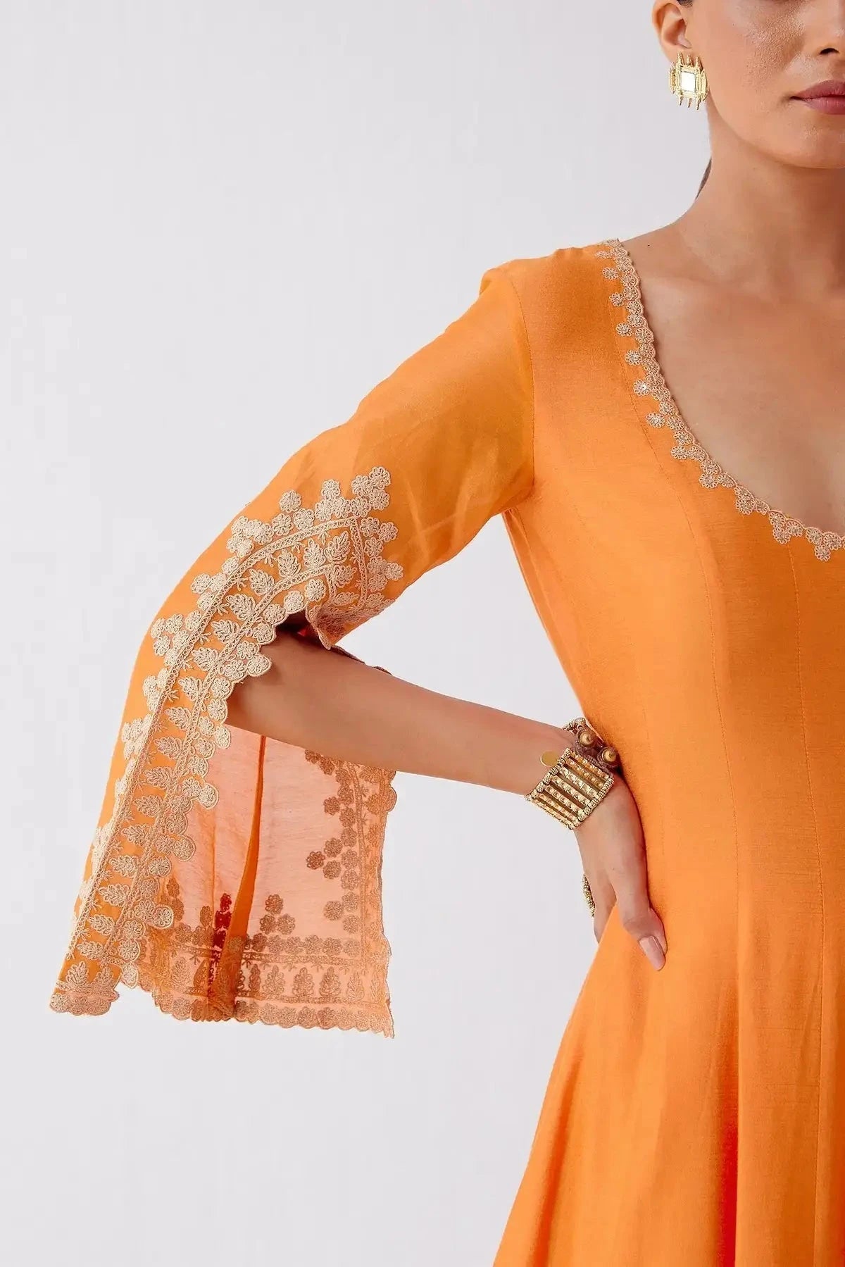 Ananya Pandey In Orange Dori Embroidered Anarakali Set - Pallodstore