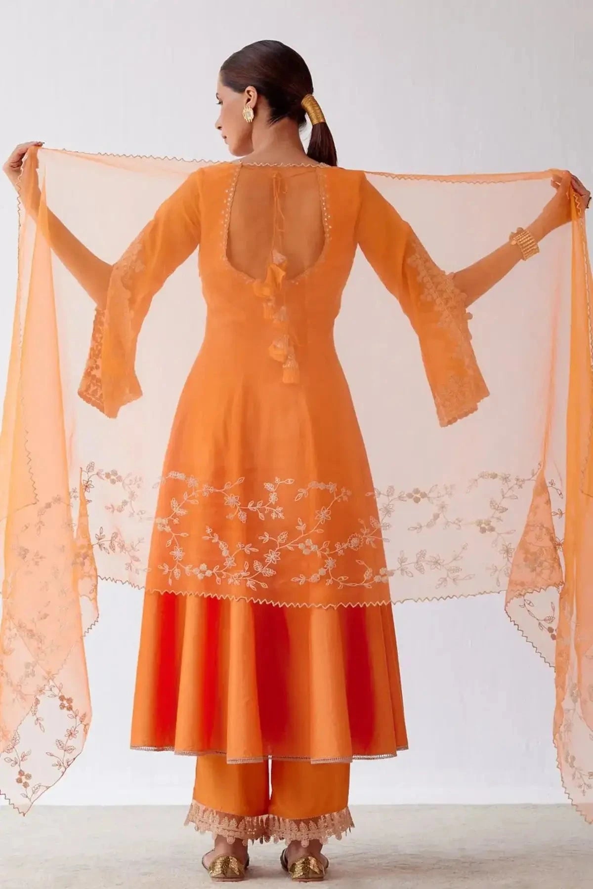 Ananya Pandey In Orange Dori Embroidered Anarakali Set - Pallodstore
