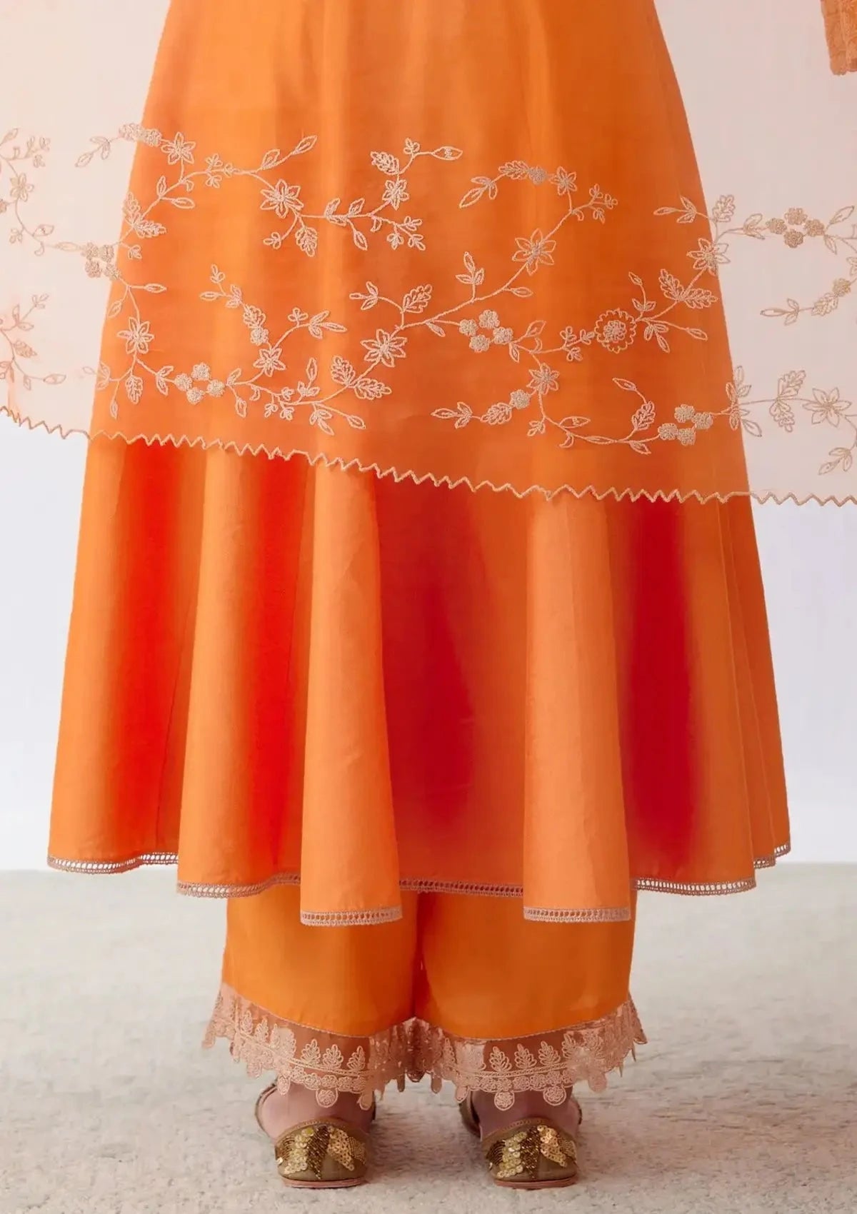 Ananya Pandey In Orange Dori Embroidered Anarakali Set - Pallodstore