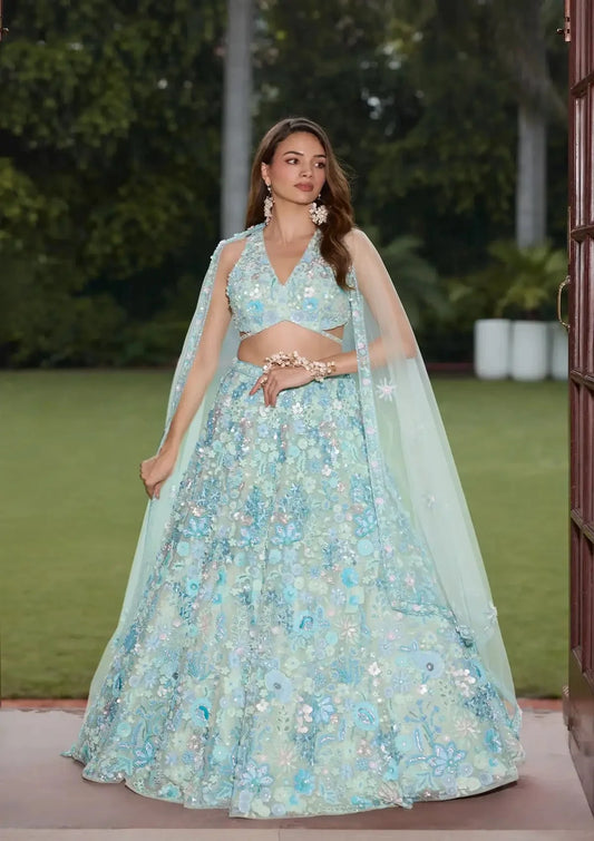 Aqua Blue Florence Lehenga Set - Pallodstore