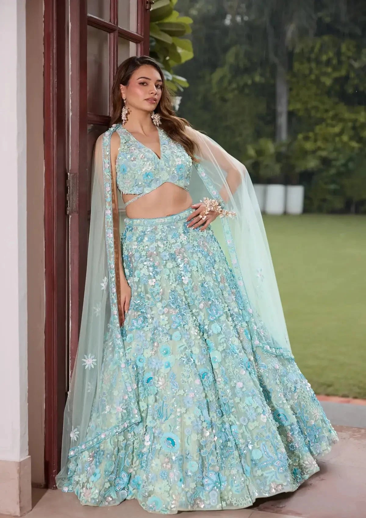 Aqua Blue Florence Lehenga Set - Pallodstore