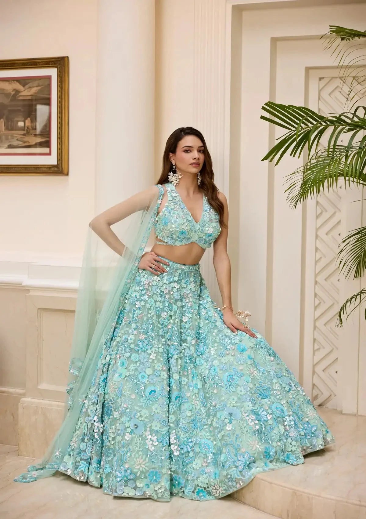 Aqua Blue Florence Lehenga Set - Pallodstore