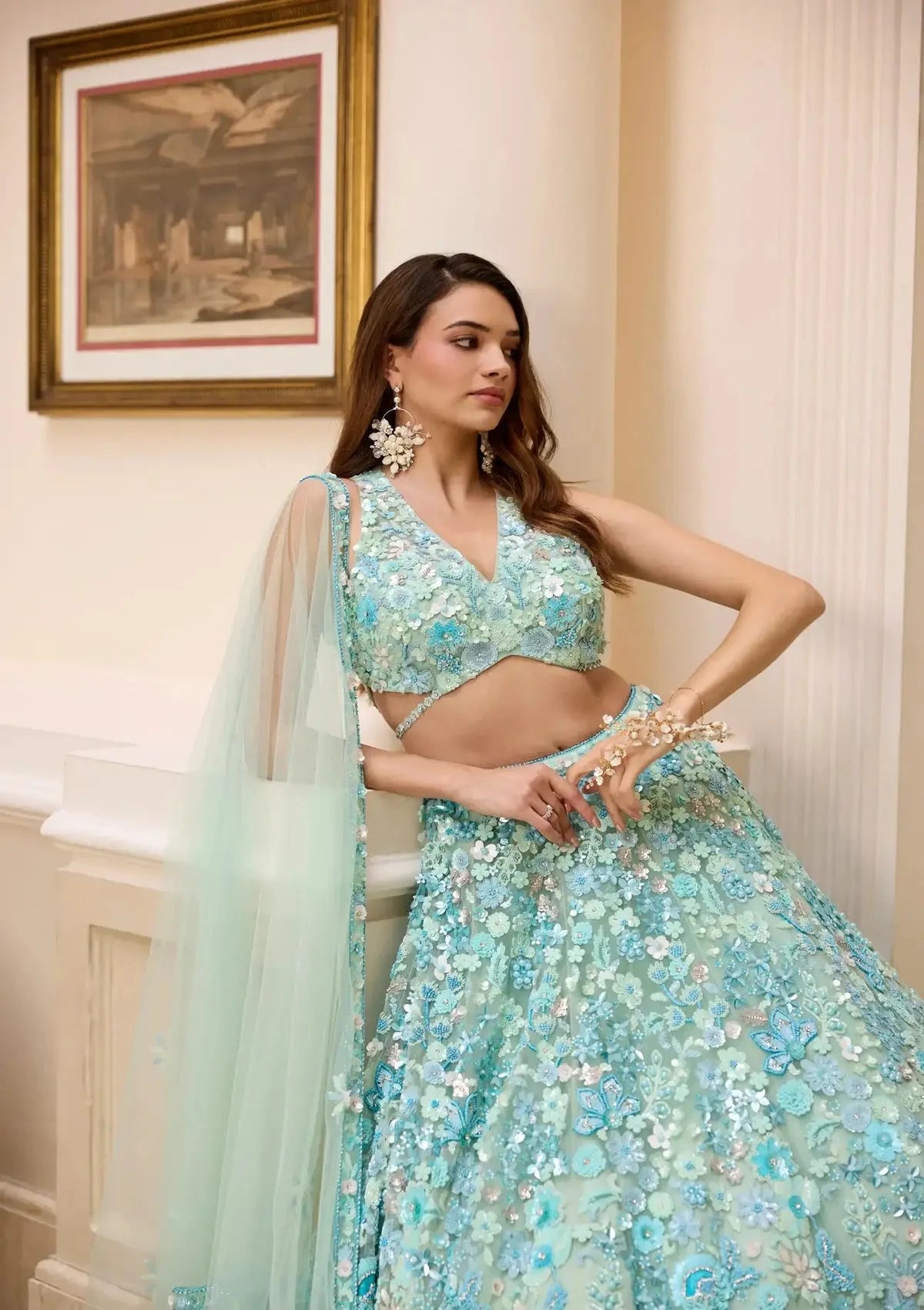 Aqua Blue Florence Lehenga Set - Pallodstore