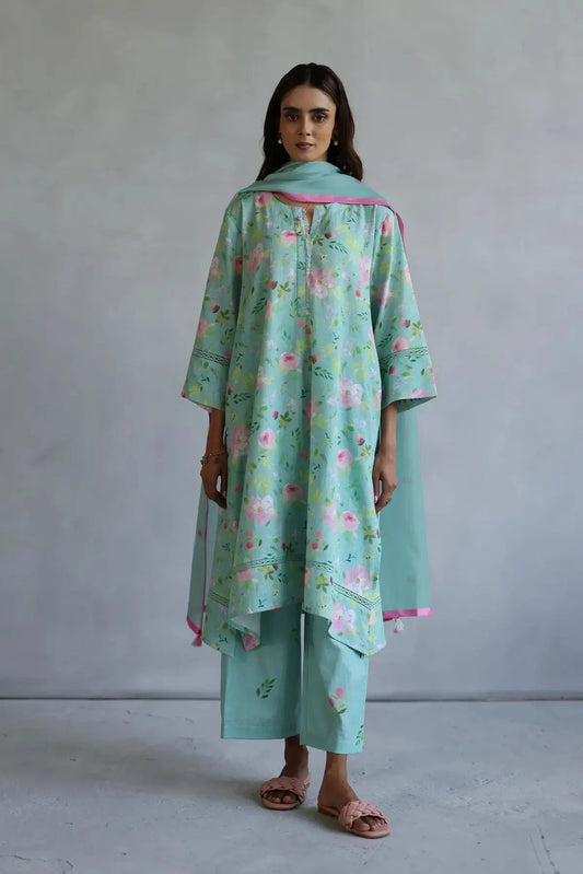 Aqua Hyacinth Kurta Set - Pallodstore