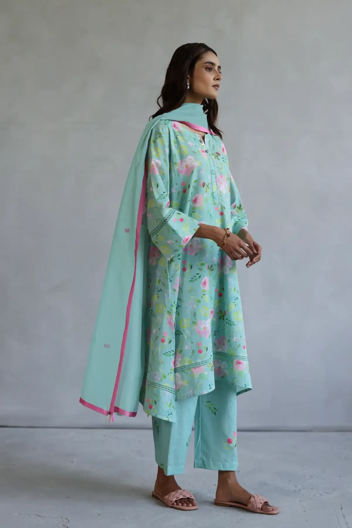 Aqua Hyacinth Kurta Set - Pallodstore