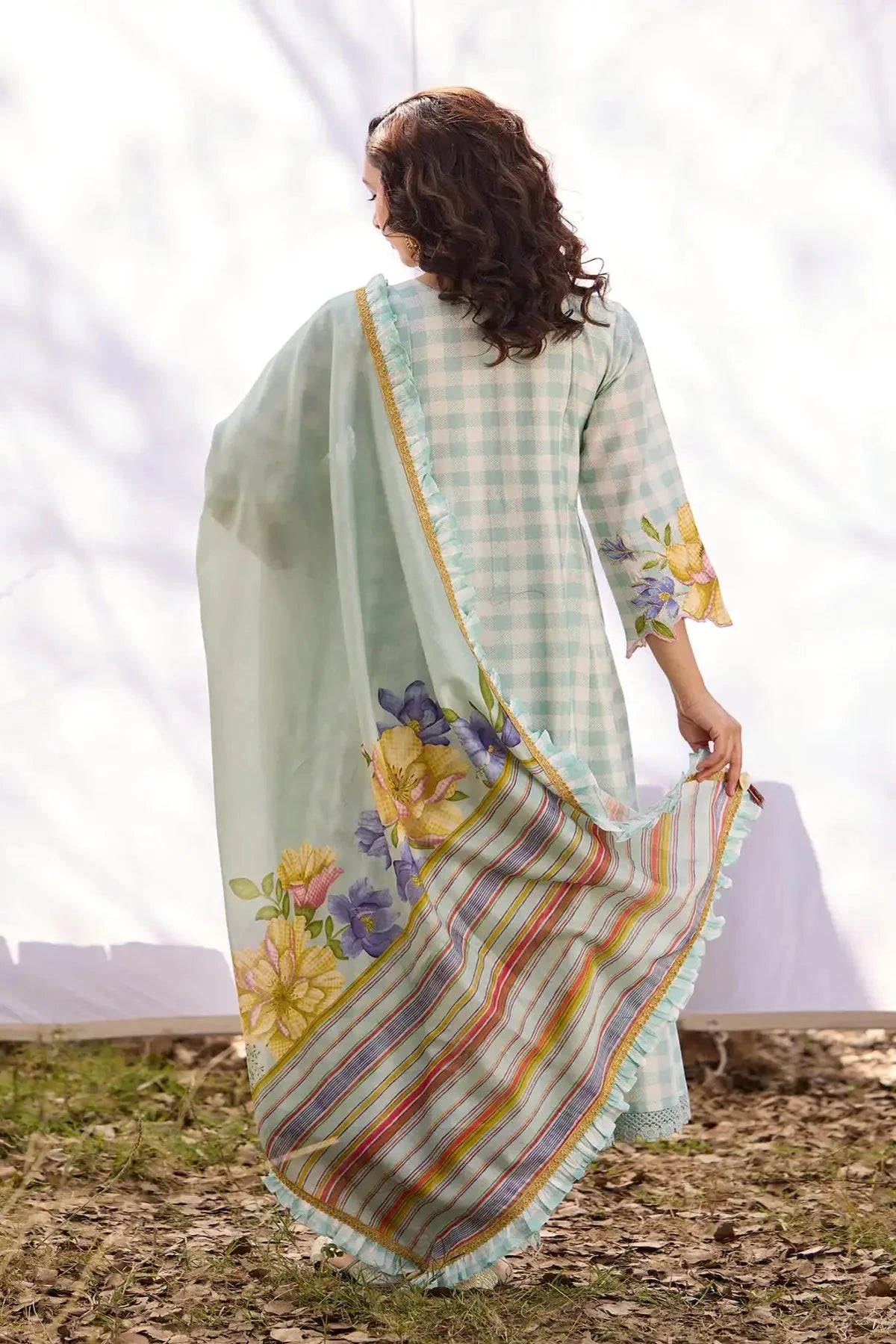 Baby Blue Chanderi Smocking Angrakha Set - Pallodstore