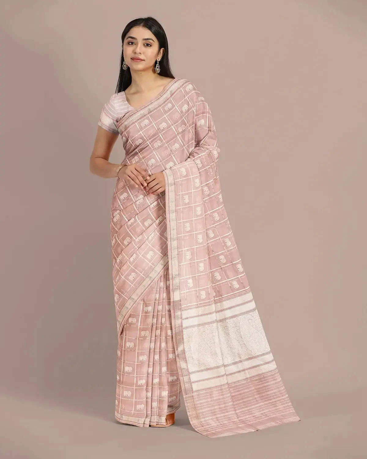 Baby Pink Banarasi Silk Saree - Pallodstore