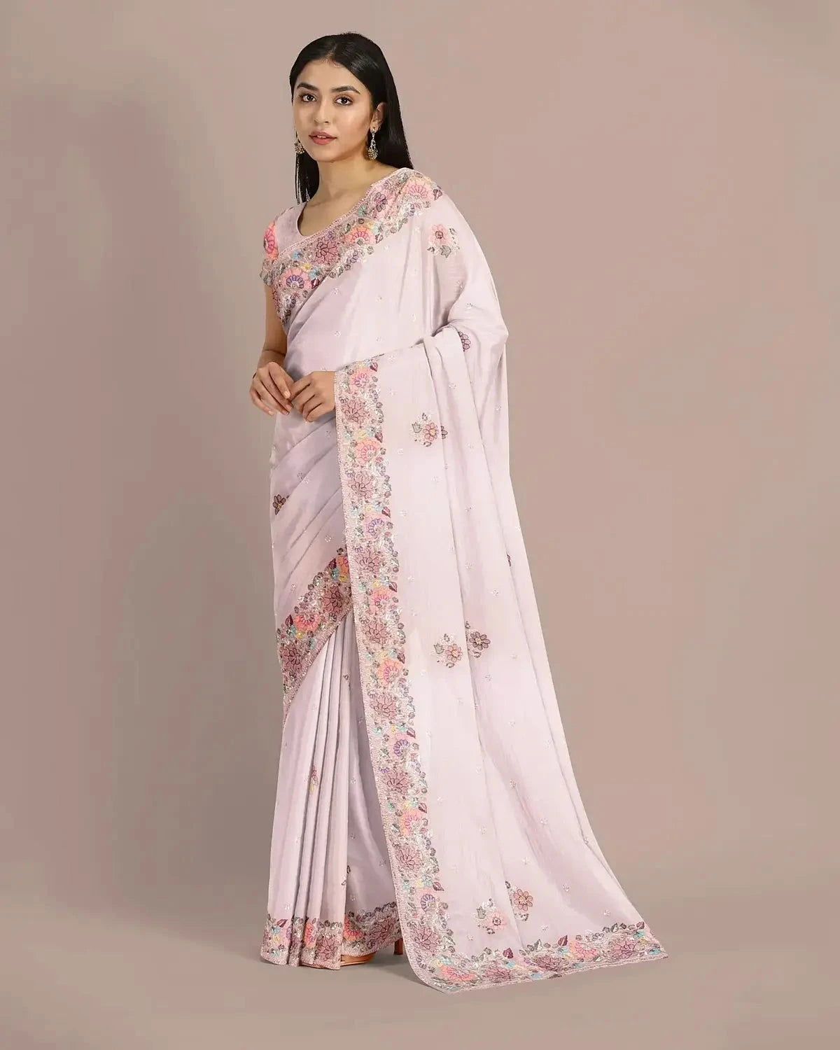 Baby Pink Chiffon Chikan Saree - Pallodstore