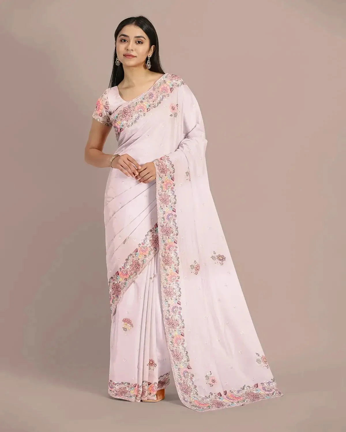 Baby Pink Chiffon Chikan Saree - Pallodstore