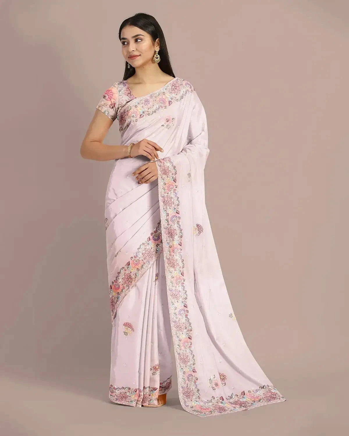 Baby Pink Chiffon Chikan Saree - Pallodstore