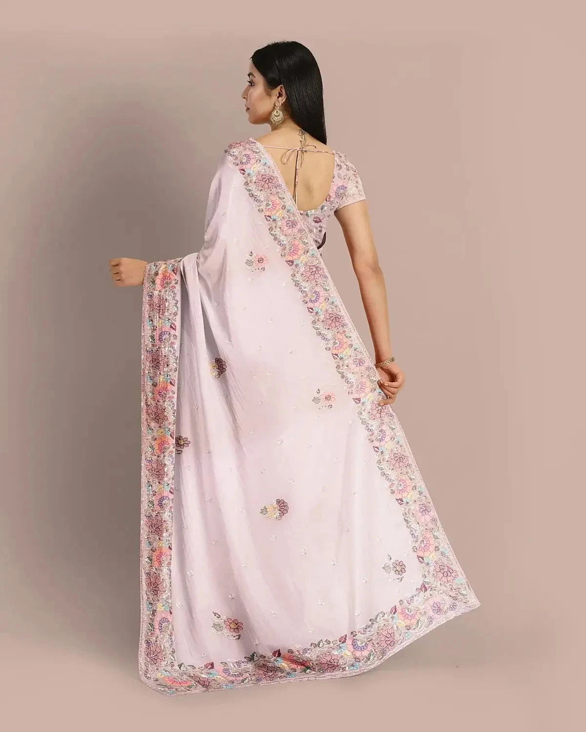 Baby Pink Chiffon Chikan Saree - Pallodstore