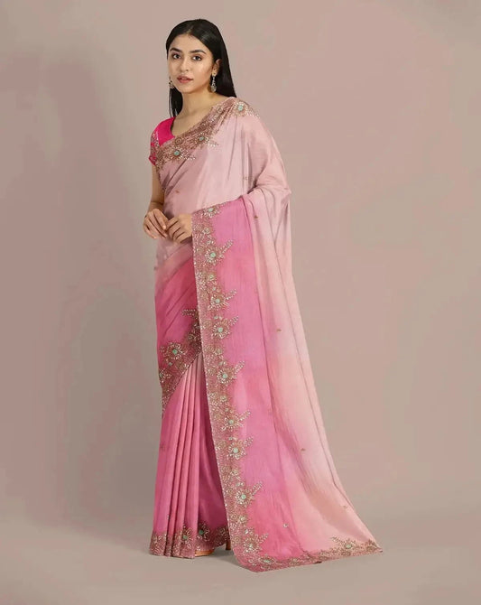 Baby Pink Embroidered Organza Saree - Pallodstore