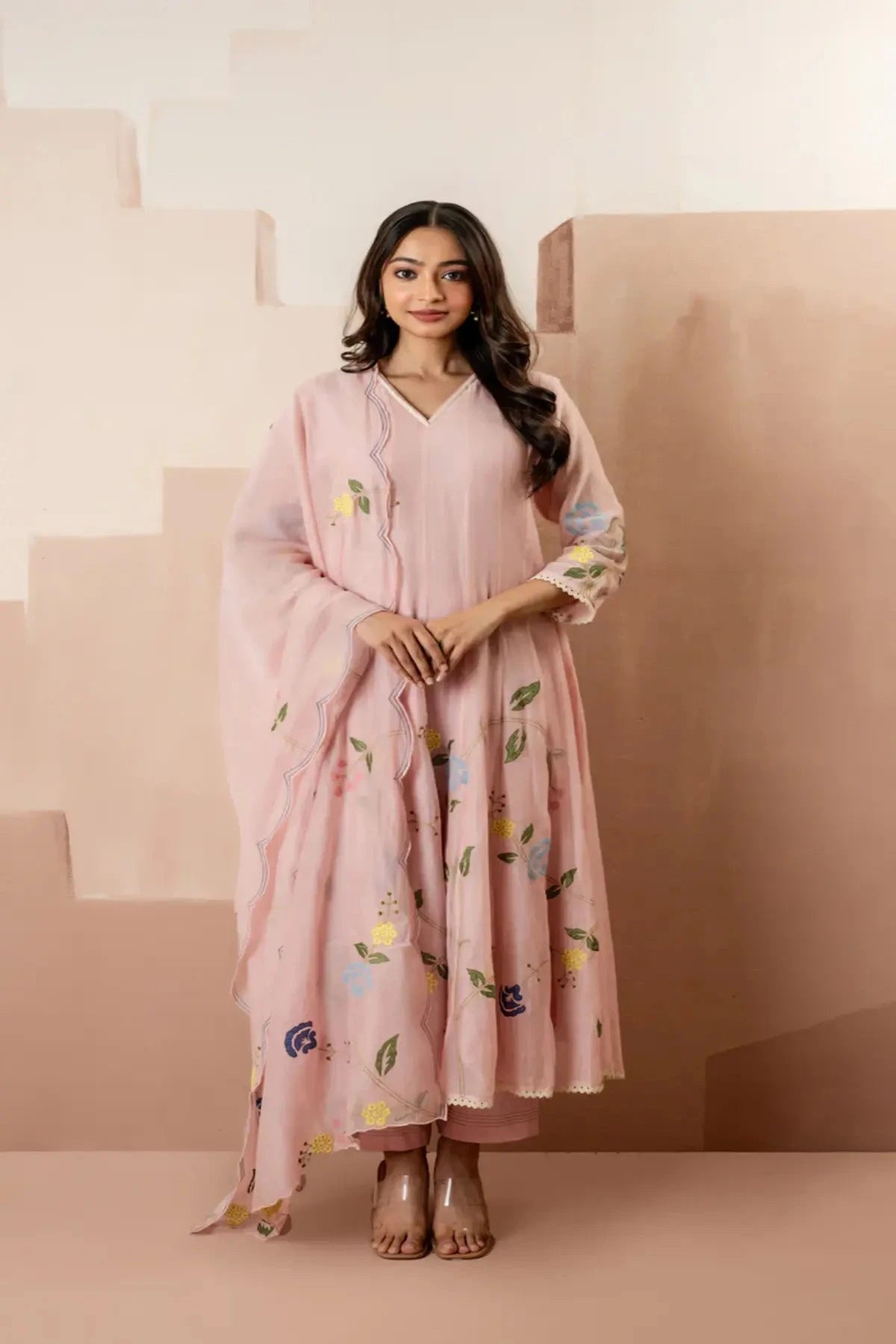 Baby Pink Falak Anarkali Set - Pallodstore