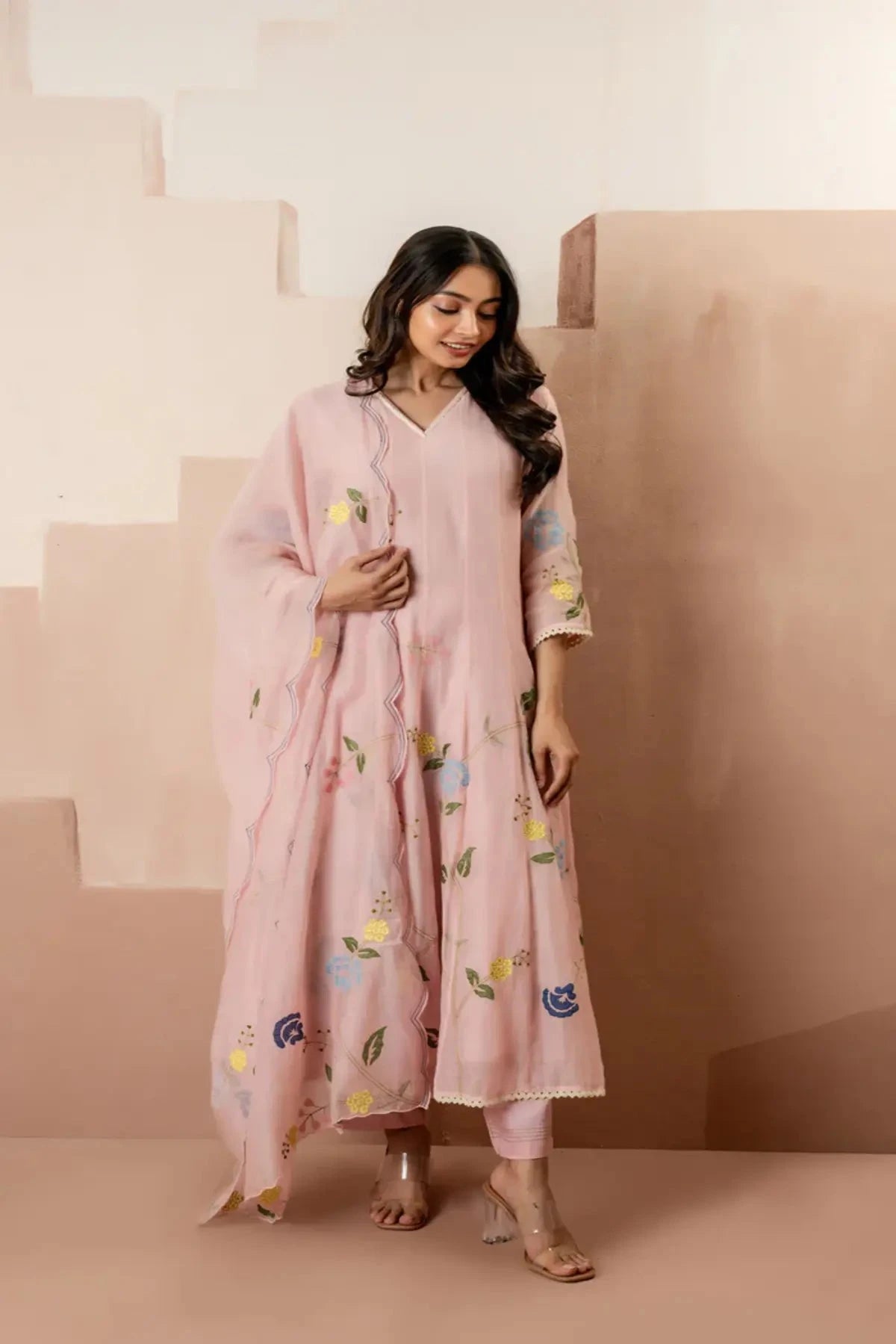Baby Pink Falak Anarkali Set - Pallodstore