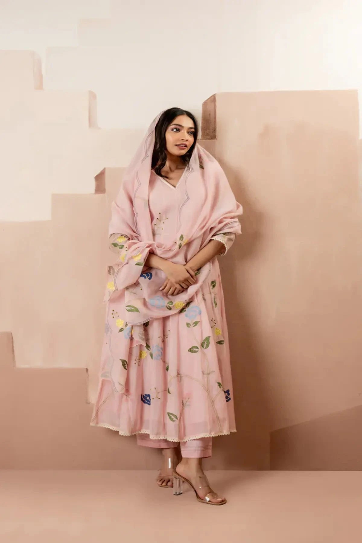 Baby Pink Falak Anarkali Set - Pallodstore