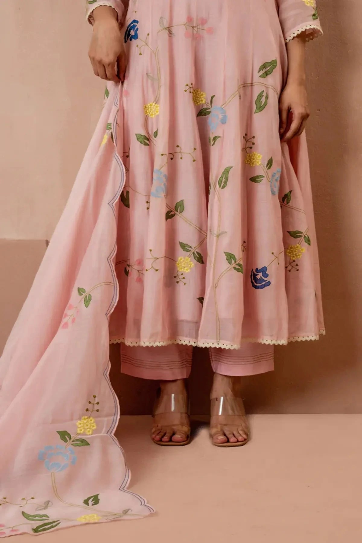 Baby Pink Falak Anarkali Set - Pallodstore