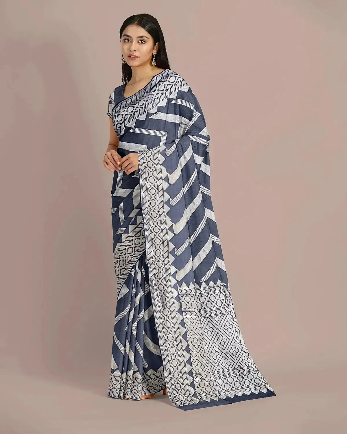 Banarasi Georgette Navy Blue and Silver zari Saree - Pallodstore