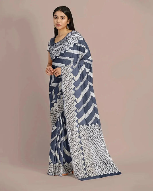 Banarasi Georgette Navy Blue and Silver zari Saree - Pallodstore