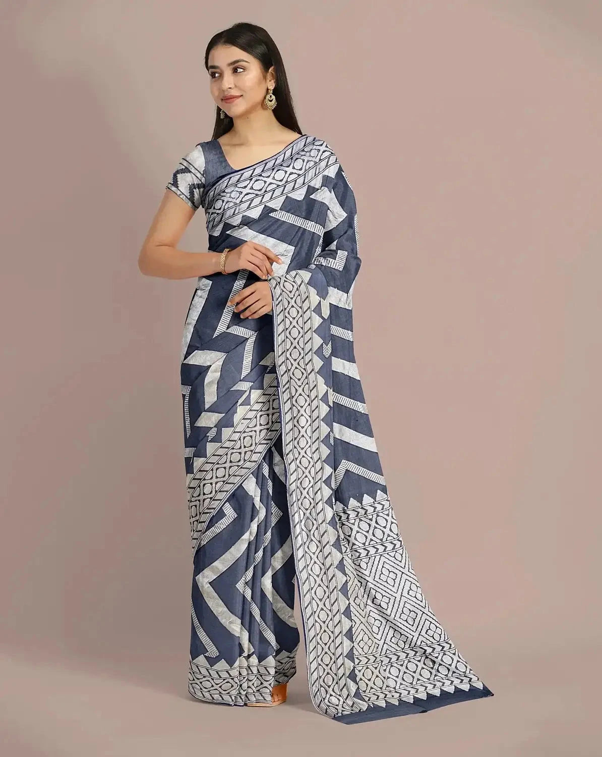 Banarasi Georgette Navy Blue and Silver zari Saree - Pallodstore
