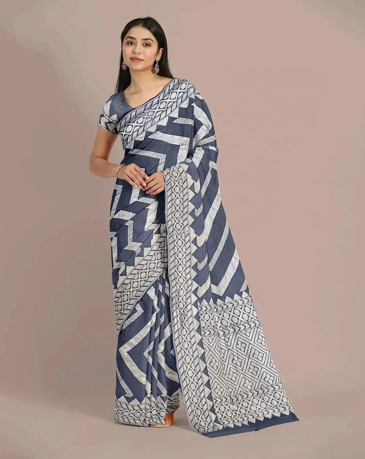 Banarasi Georgette Navy Blue and Silver zari Saree - Pallodstore