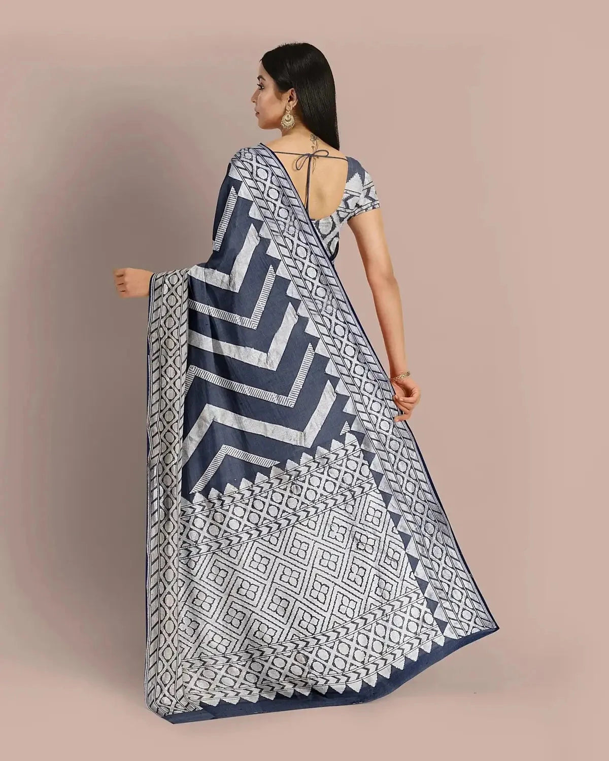 Banarasi Georgette Navy Blue and Silver zari Saree - Pallodstore