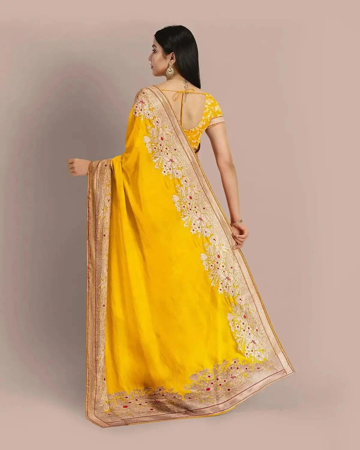 Banarasi Gold Yellow Silk Saree - Pallodstore