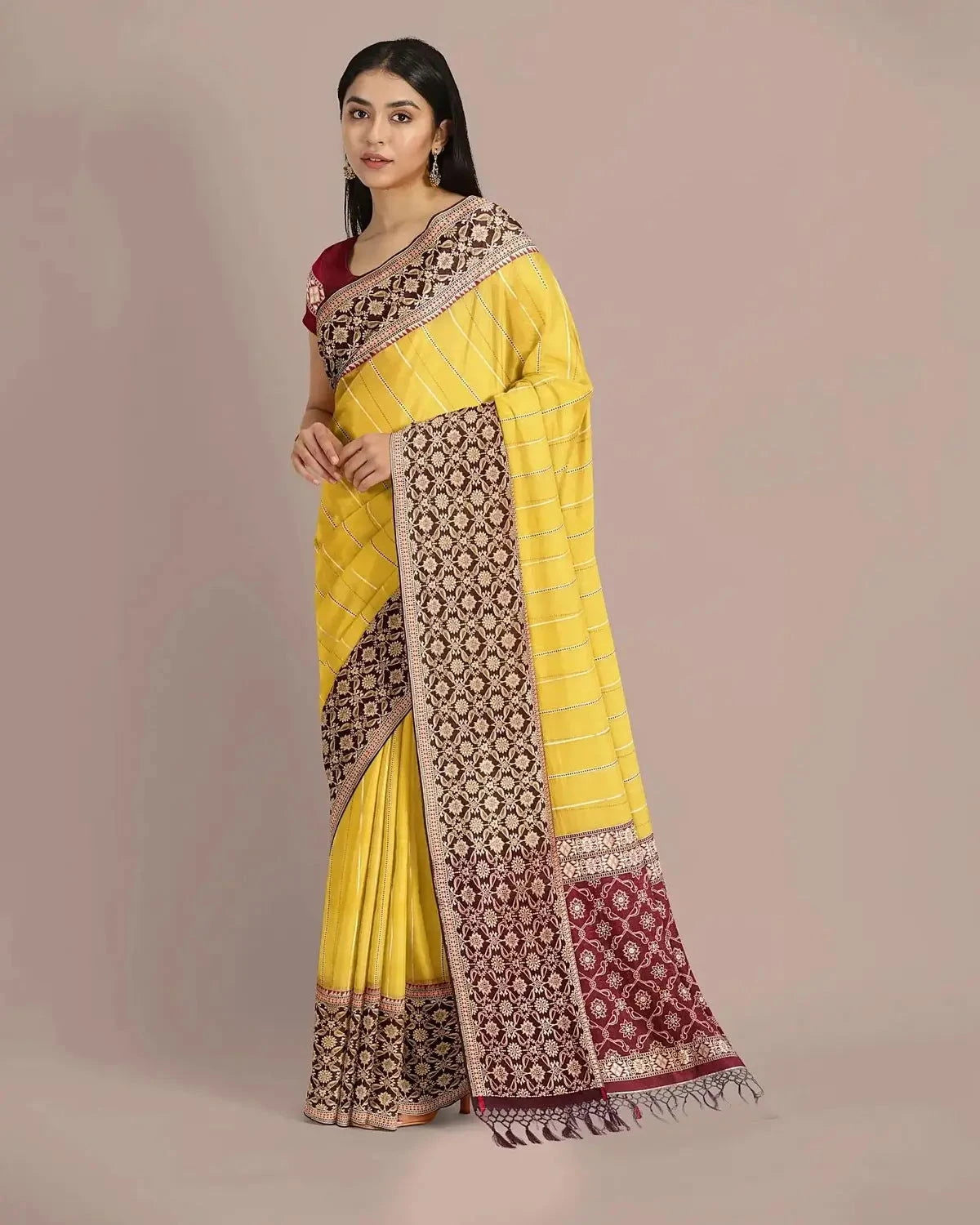 Banarasi Kora Yellow Saree - Pallodstore
