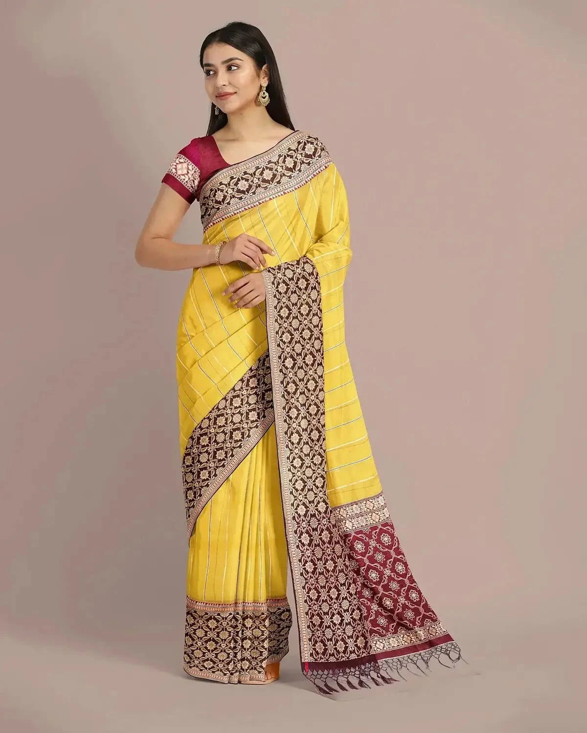 Banarasi Kora Yellow Saree - Pallodstore