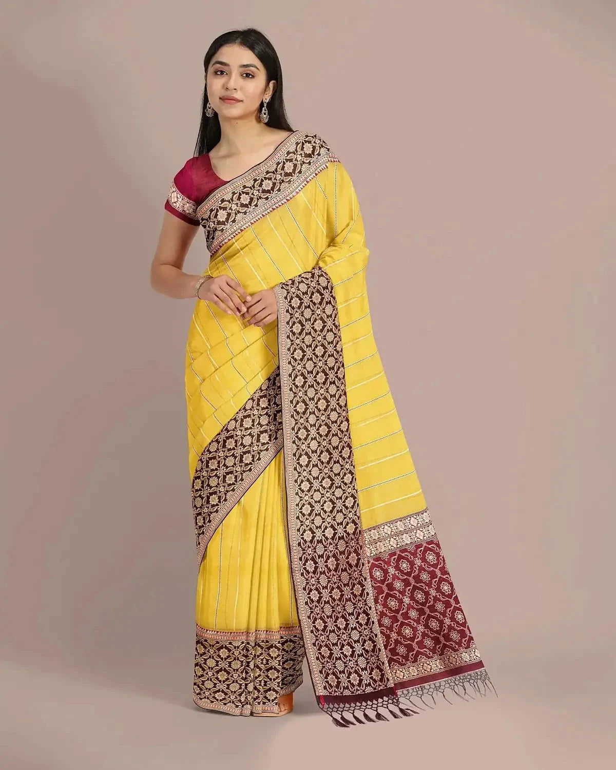 Banarasi Kora Yellow Saree - Pallodstore