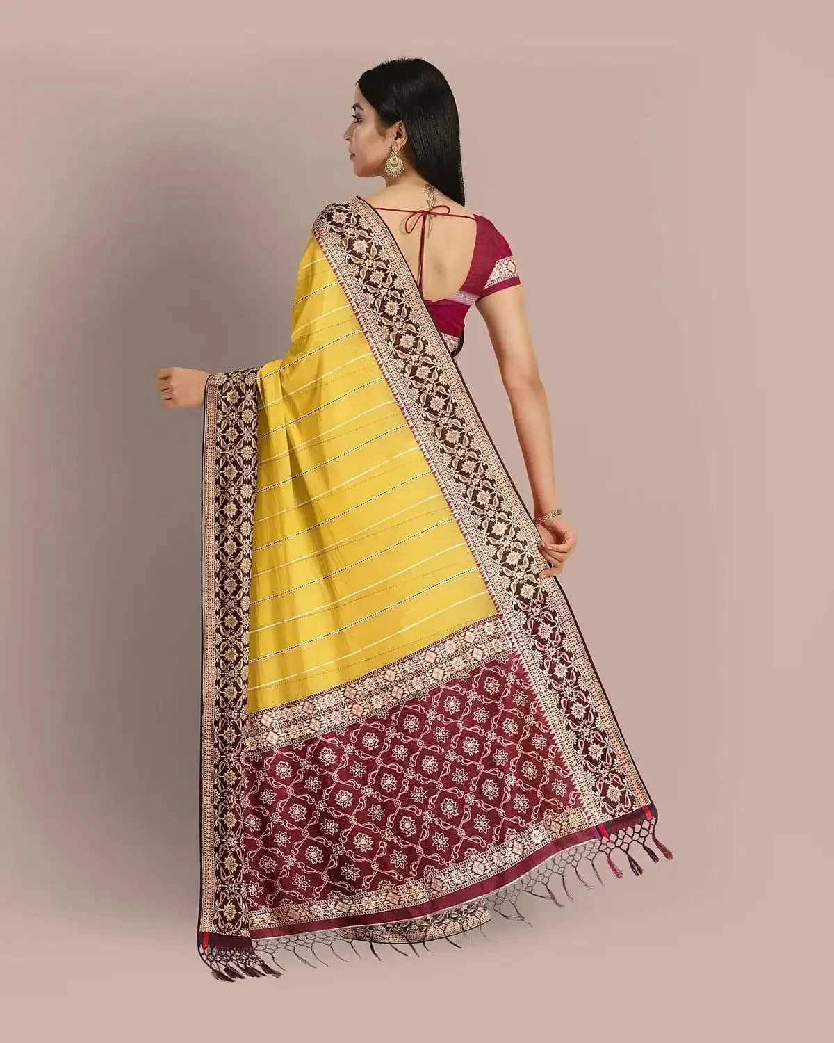 Banarasi Kora Yellow Saree - Pallodstore