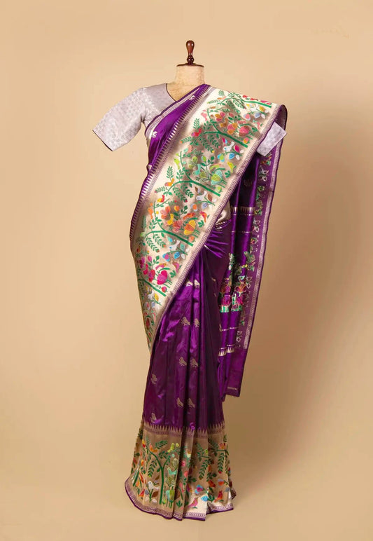 Banarasi Paithani Wine Color Saree - Pallodstore