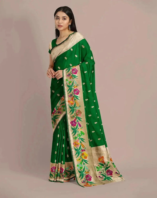 Banarasi Upada Bottle Green Silk Saree - Pallodstore
