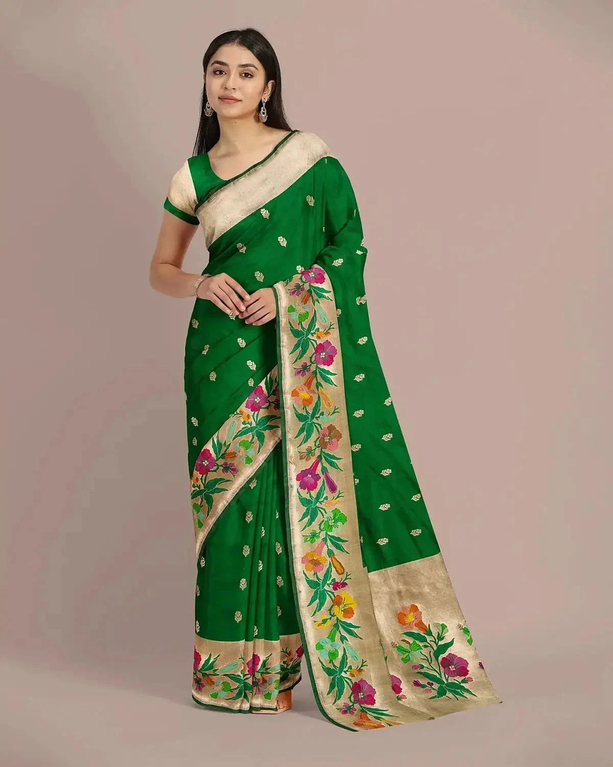 Banarasi Upada Bottle Green Silk Saree - Pallodstore