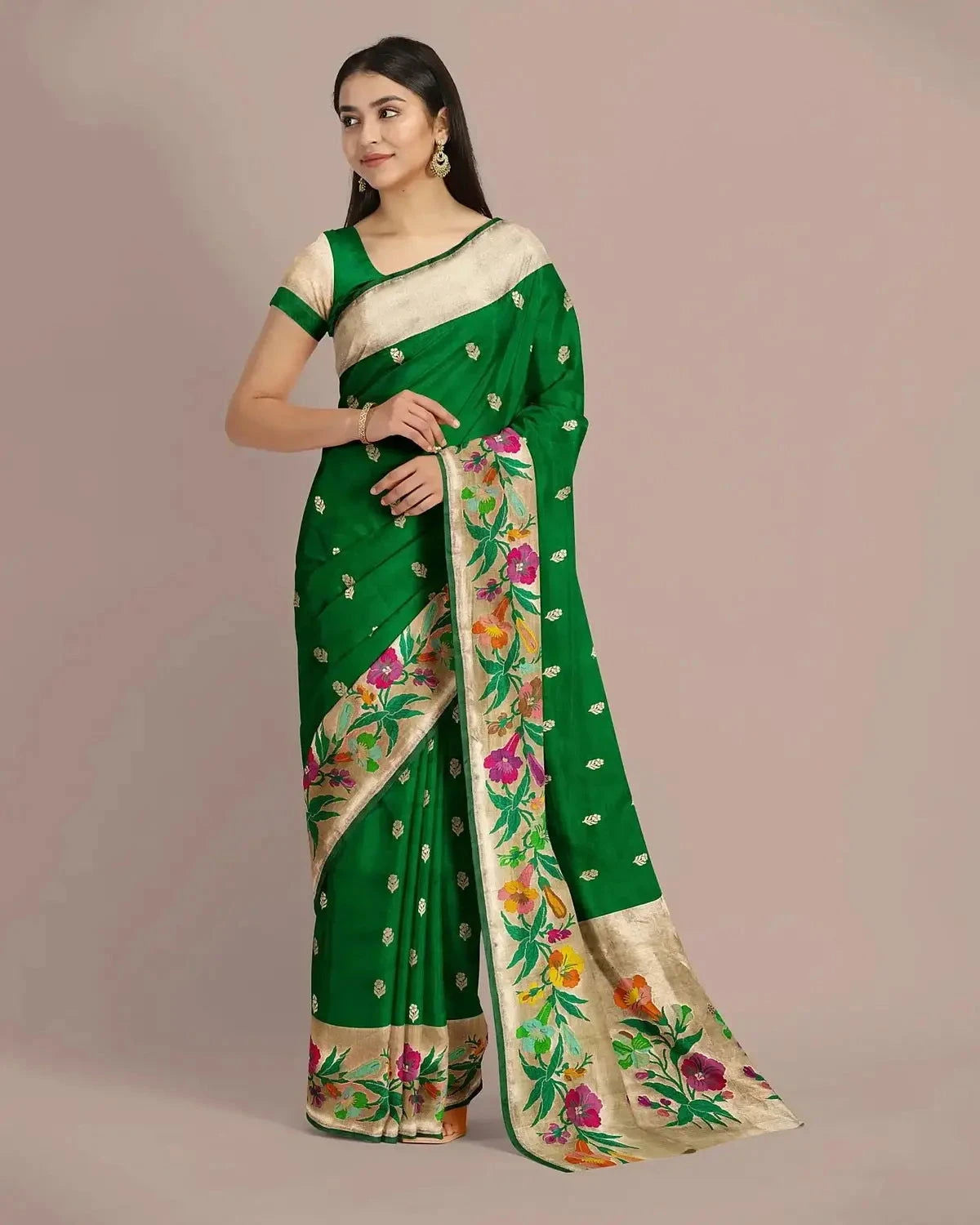 Banarasi Upada Bottle Green Silk Saree - Pallodstore