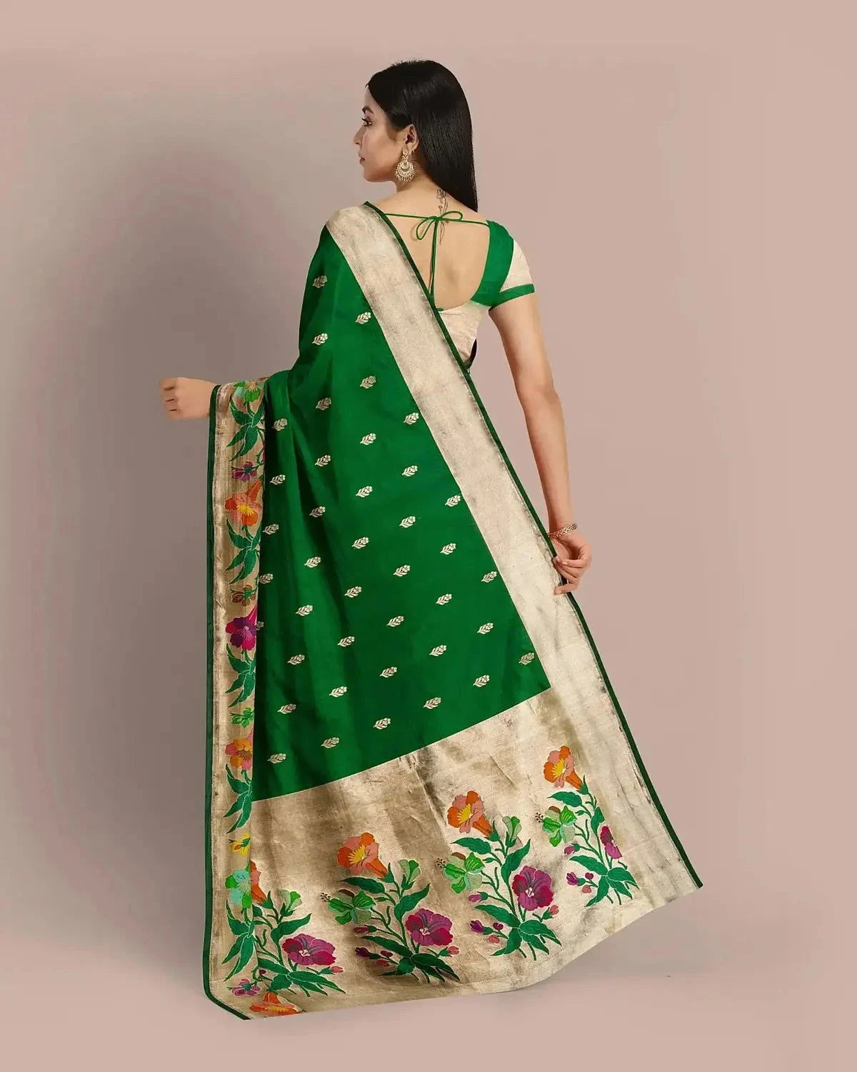 Banarasi Upada Bottle Green Silk Saree - Pallodstore