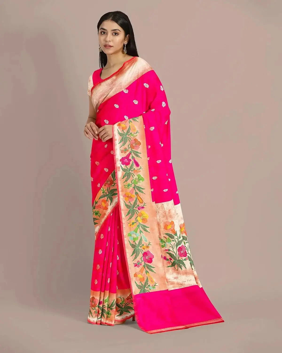 Banarasi Upada Hot Pink Silk Saree - Pallodstore