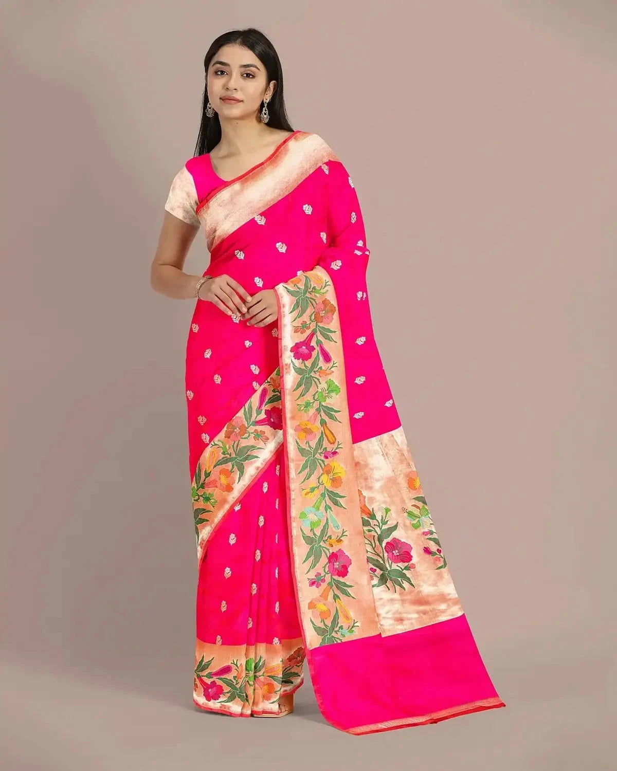 Banarasi Upada Hot Pink Silk Saree - Pallodstore