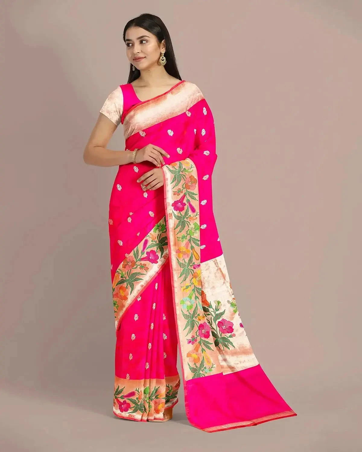 Banarasi Upada Hot Pink Silk Saree - Pallodstore